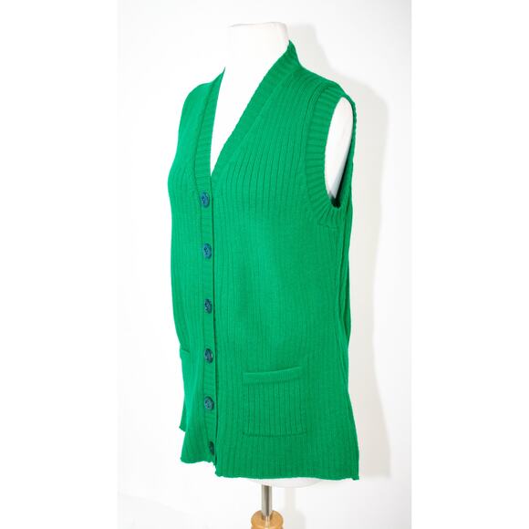 Vintage 70s Green Sweater Vest Button Indie Alternative Groovy Emo Punk Cosplay - Picture 8 of 11